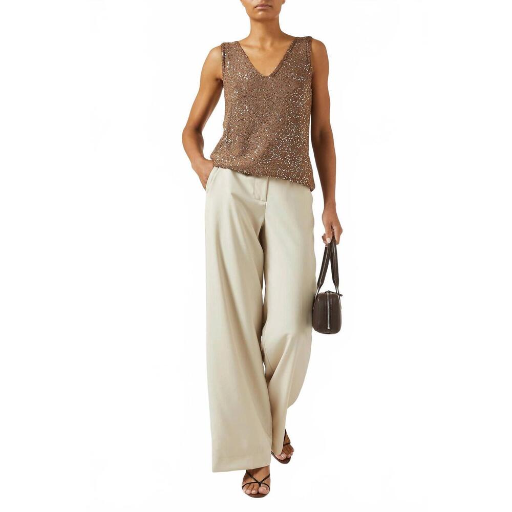 NEW WEEKEND MAX MARA acaici sleeveless v-neck top in brown